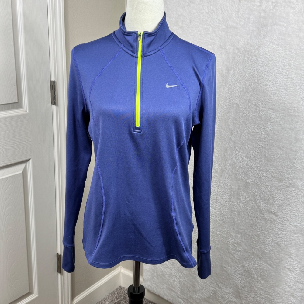 Nike Running Dri-FIT Women L Half Zip Pullover Long Sleeve Top Purple Athlesiure